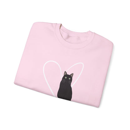 Black Cat with Heart Cat Lover Valentine's Day Sweatshirt