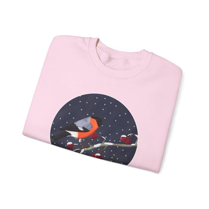 Bullfinch on a Winter Branch Birdwatcher Christmas Bird Sweatshirt