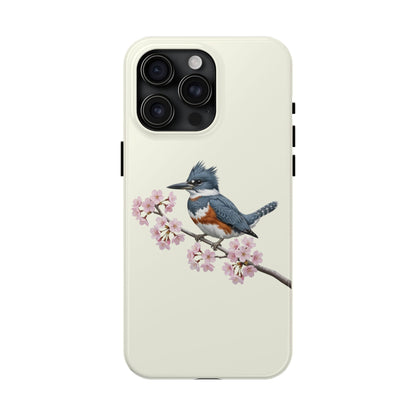 Belted Kingfisher & Cherry Blossom Tough iPhone Case Creamy White