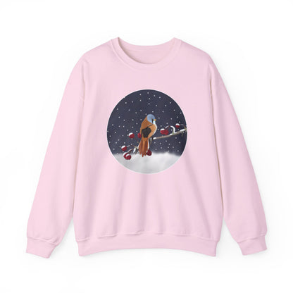 Bearded Reedling on a Winter Branch Birdwatcher Christmas Bird Sweatshirt