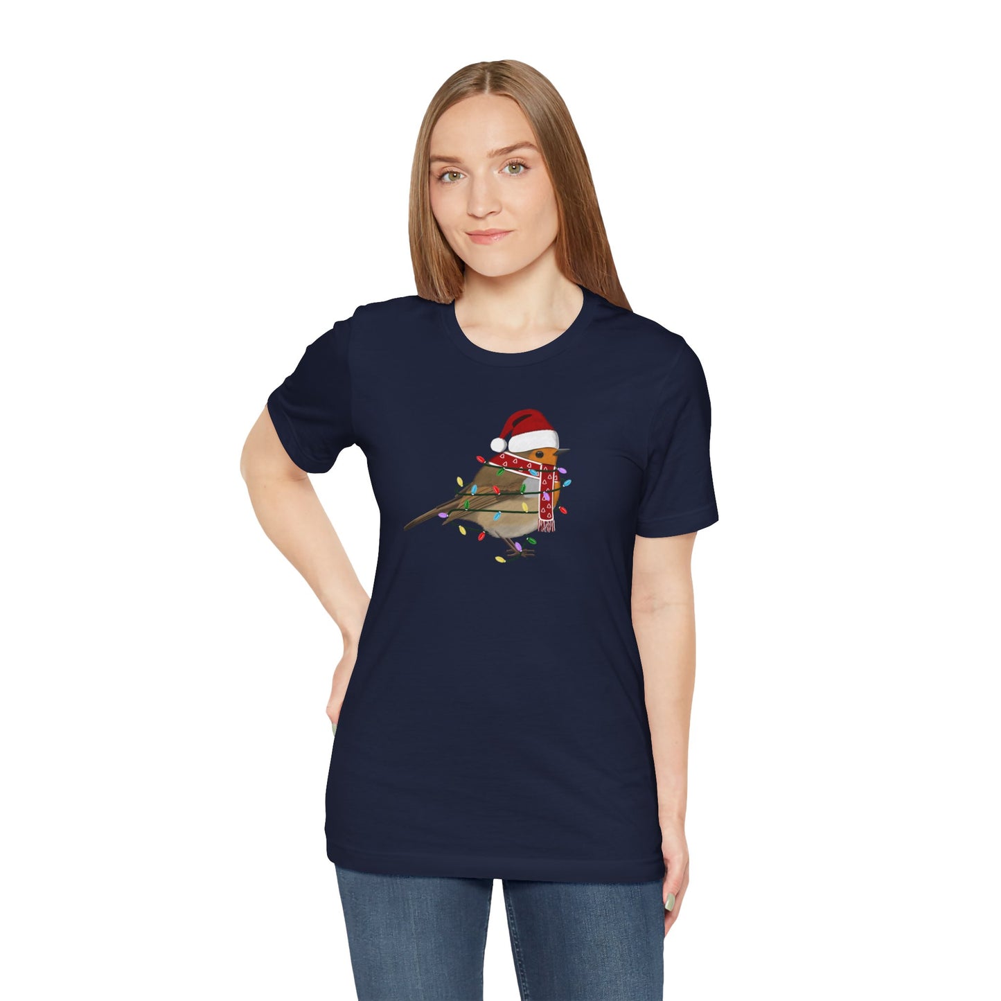 European Robin with Fairy Lights Christmas Bird T-Shirt