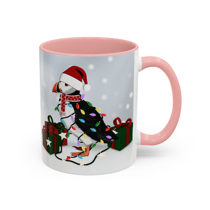 Puffin with Christmas Hat and Scarf Snow Bird Coffee Mug