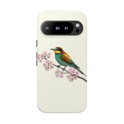 Bienenfresser Handyhülle in Cremeweiß | Florales Kirschblüten Vogel-Motiv für iPhone & Google Pixel