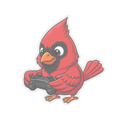 Cardinal Playing Video Games Kiss-Cut Sticker for Bird Watchers and Gaming Lovers