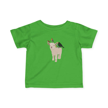 Süßes Lamm mit Amsel Blaumeise Rotkehlchen Zaunkönig Vogel Tiermotiv T-Shirt für Babys und Kleinkinder