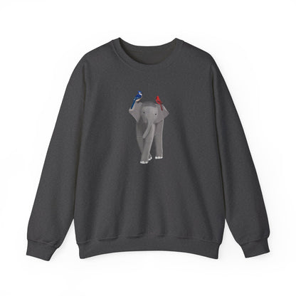 Elephant with Blue Jay Cardinal Birds Birding & Birdwatching Sweatshirt