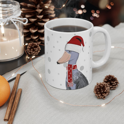 Shoebill with Red Santa Hat and Scarf Christmas Bird Ceramic Mug 11oz