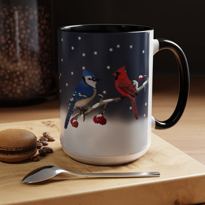 Blue Jay and Cardinal Bird Coffee Mug | Ceramic Christmas Gift for Bird Lovers