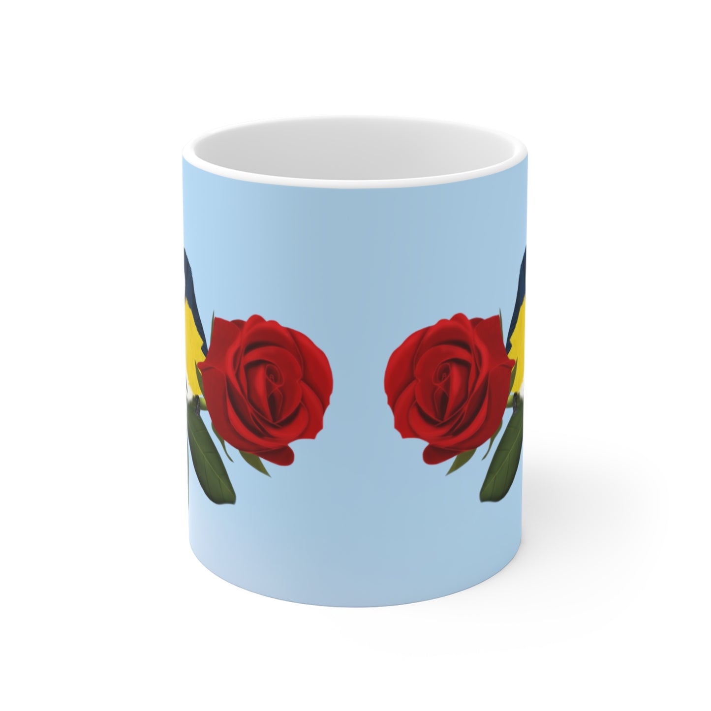 Blue Titmice on a Rose Valentine's Day Bird Ceramic Mug 11oz