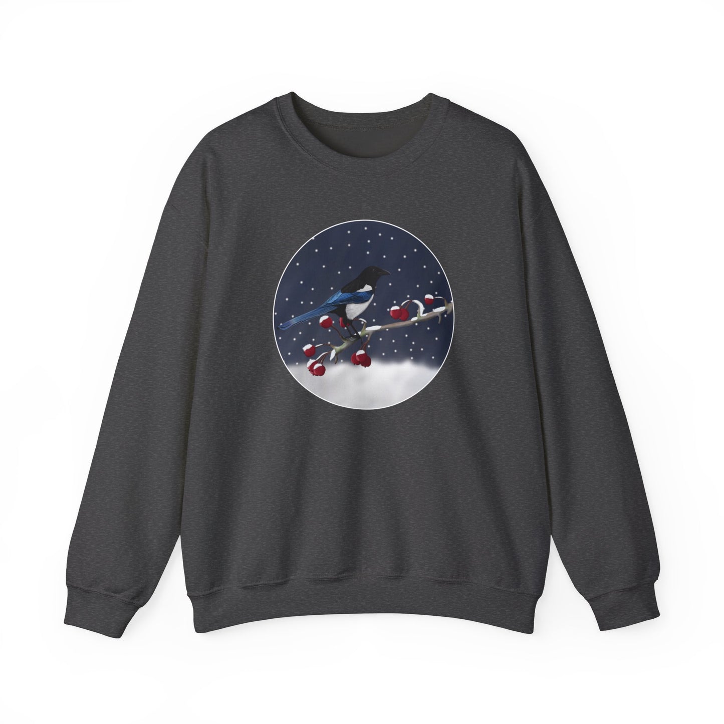 Magpie on a Winter Branch Christmas Bird Sweatshirt