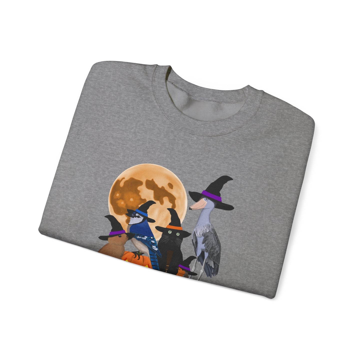 Blue Jay Robin Shoebill Rabbit with Cat and Bunny Halloween Bird Sweatshirt