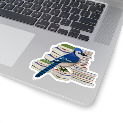 Blue Jay Bird and Books Birdlover Bookworm Sticker