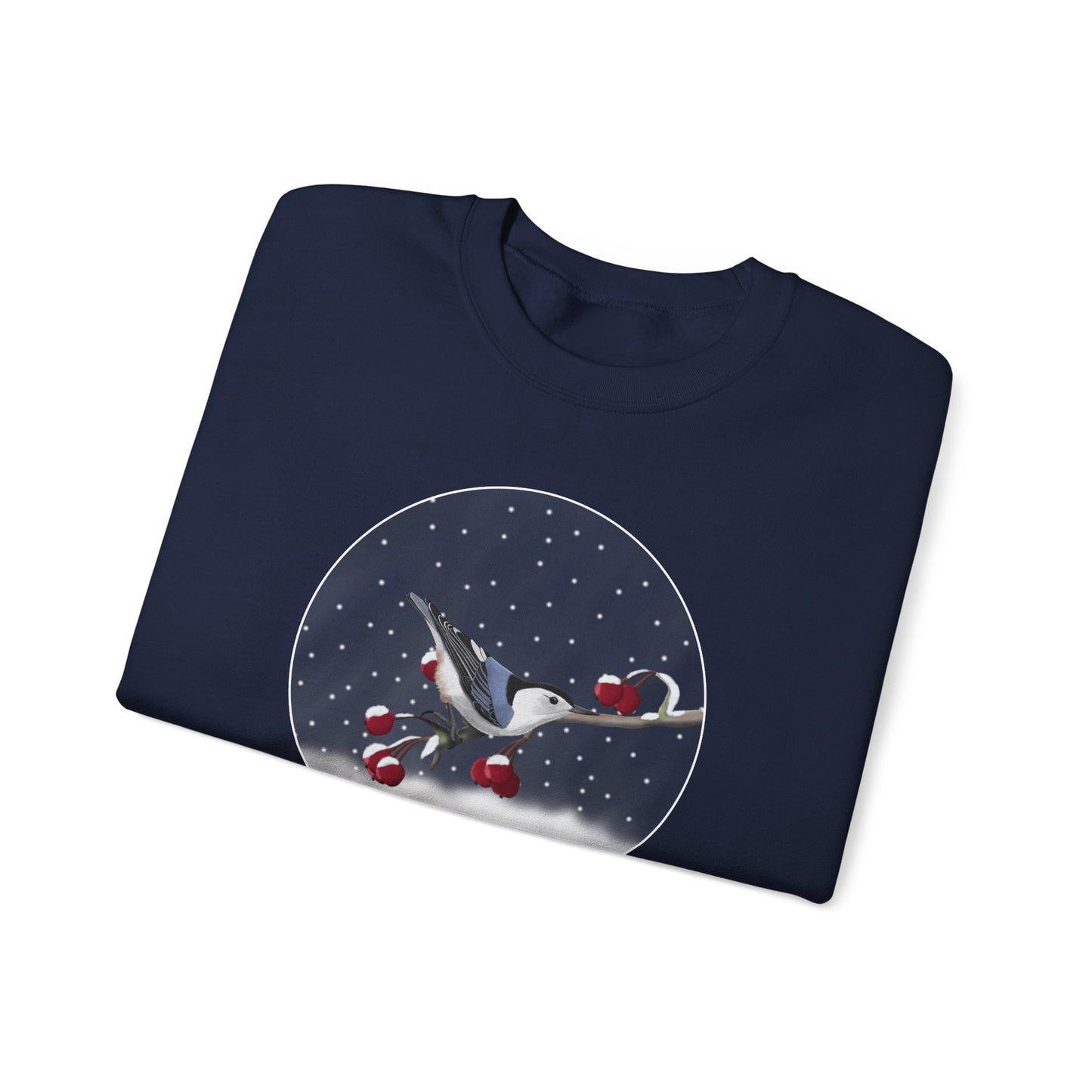 Nuthatch on a Winter Branch Christmas Bird Sweatshirt