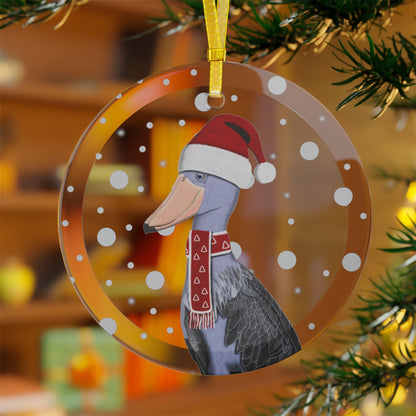 Shoebill as Santa Claus Christmas Glass Ornament Transparent