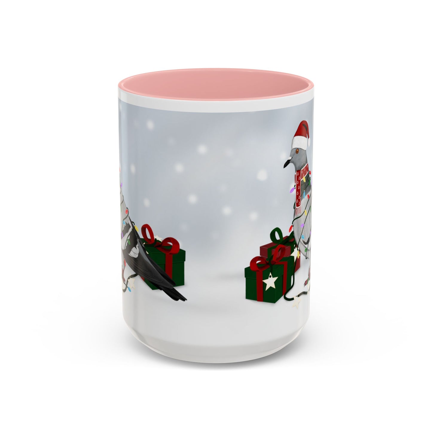 Pigeon with Christmas Hat and Scarf Snow Bird Coffee Mug