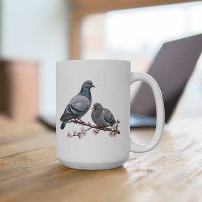Taube mit Ästling Premium Keramiktasse | Geschenk für Vogelbeobachter