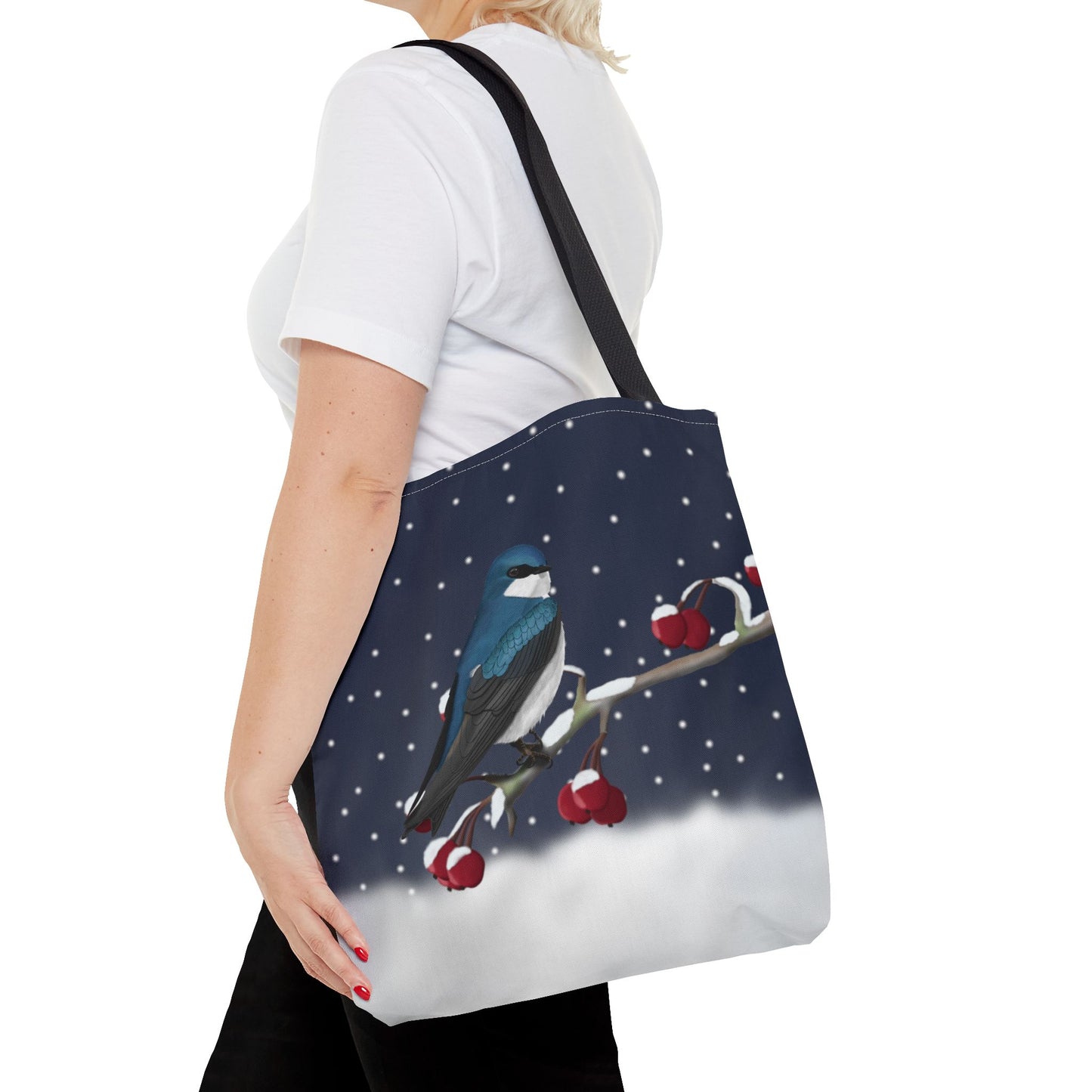 Tree Swallow on a Winter Branch Christmas Bird Tote Bag 16"x16"