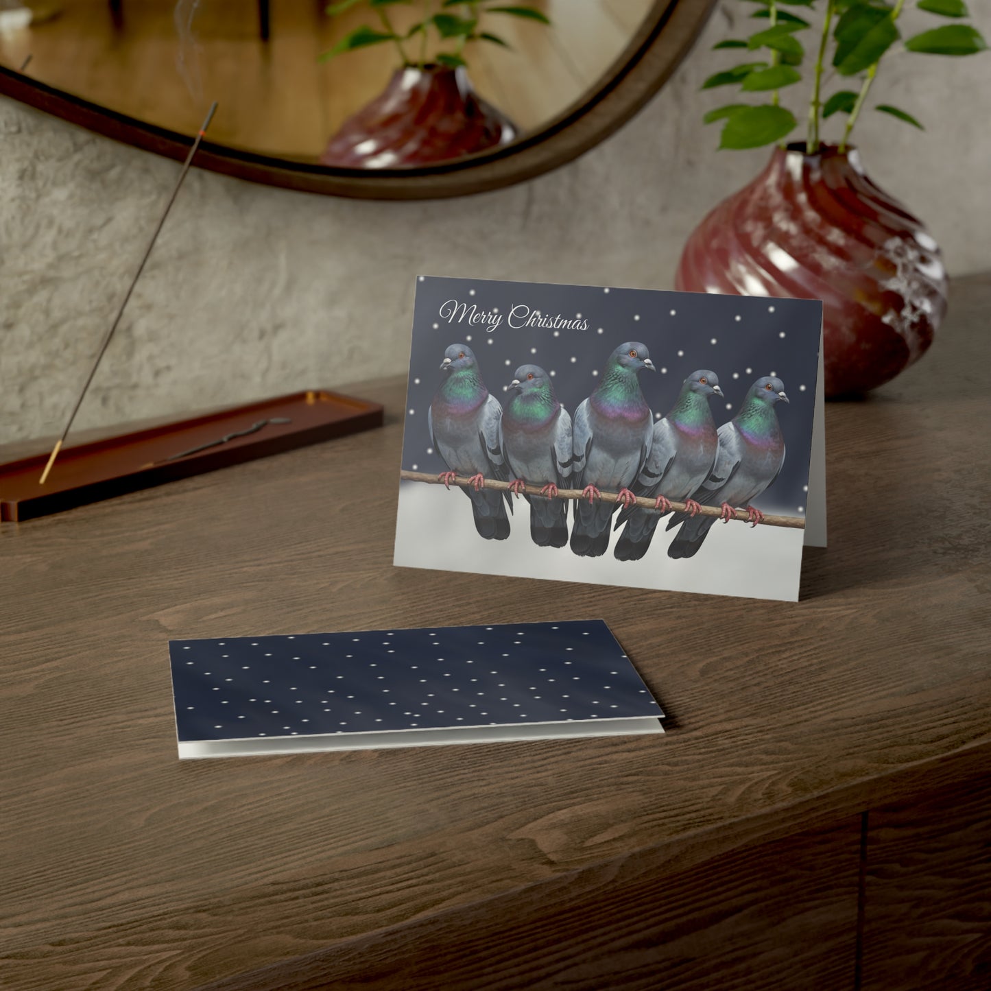 Pigeons Bird Art Premium Christmas Card 7x5" | Double-Sided Matte Holiday Greeting