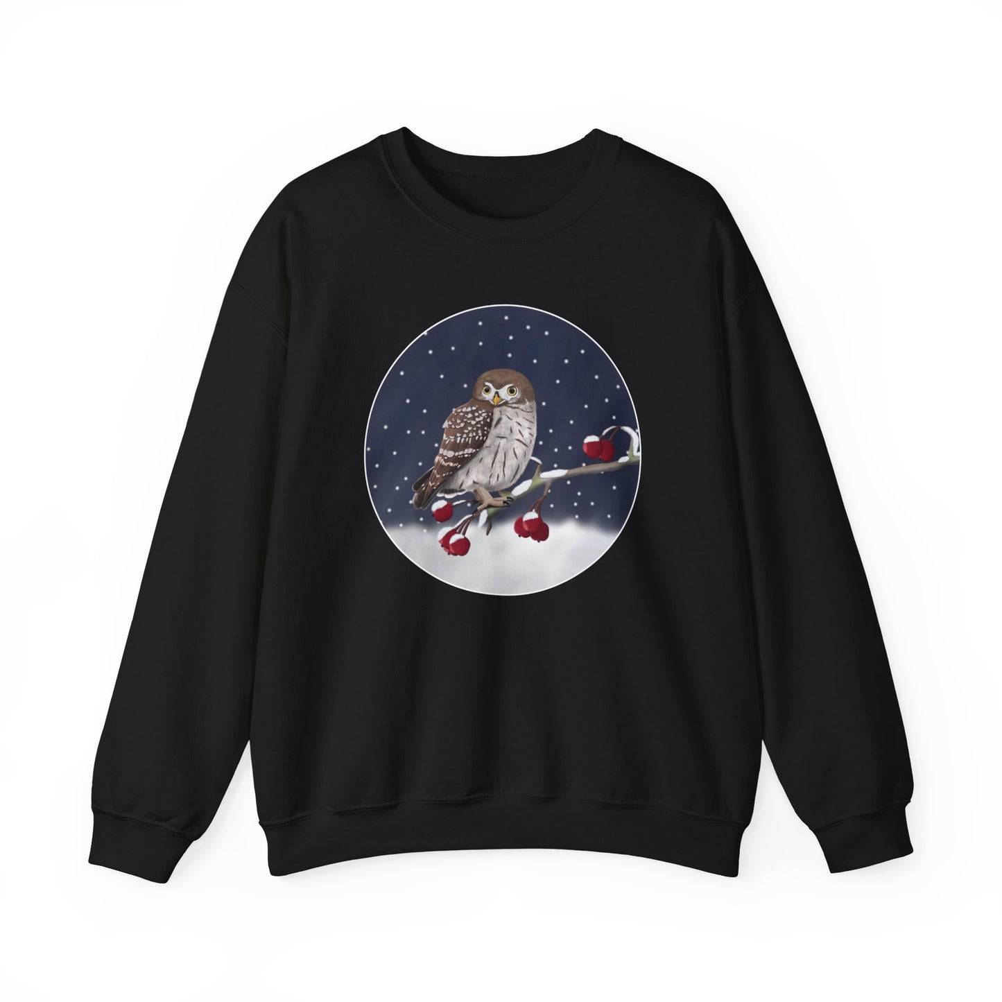 Owl on a Winter Branch Birdwatcher Christmas Bird Sweatshirt