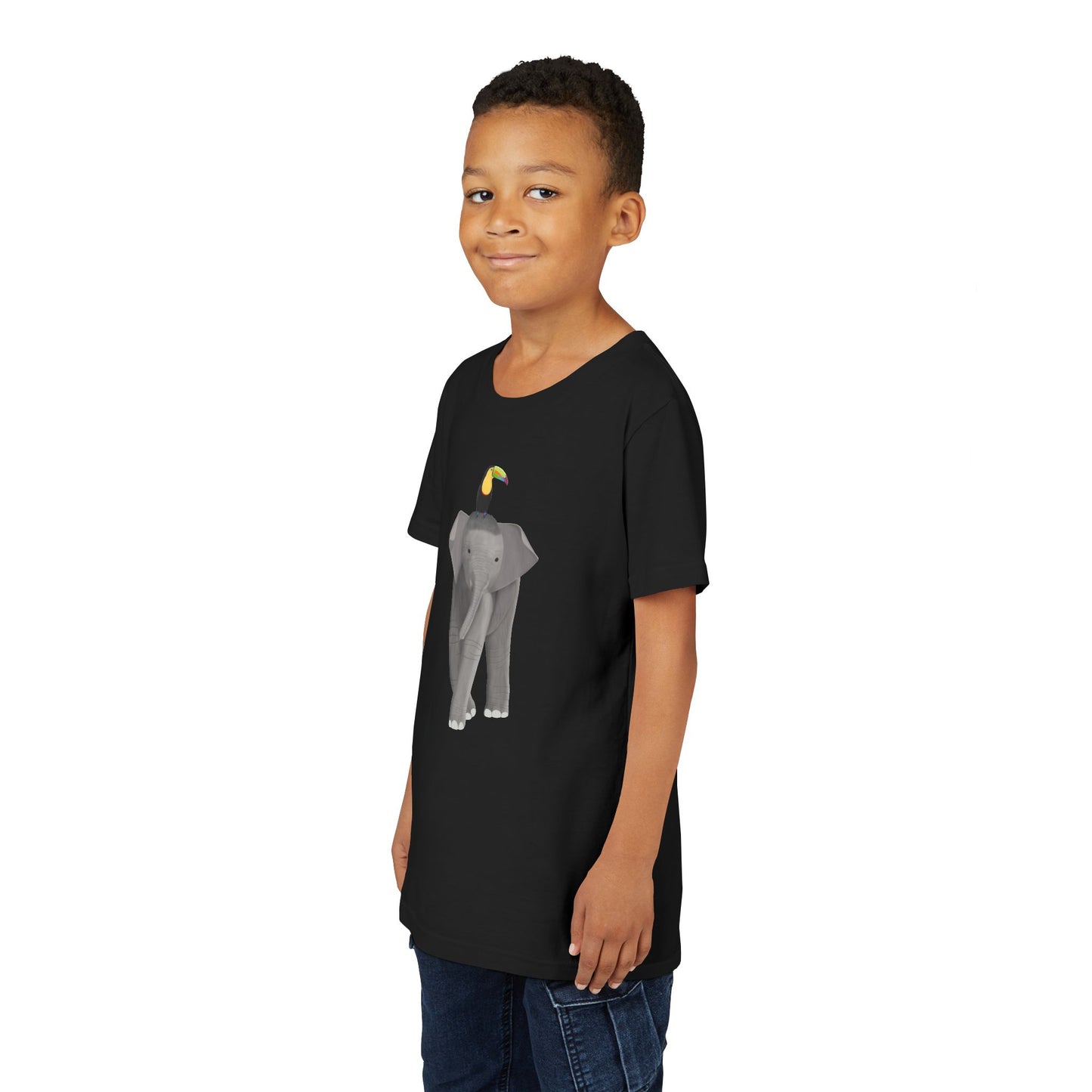 Elephant with Keel Billed Toucan Bird Youth T-Shirt