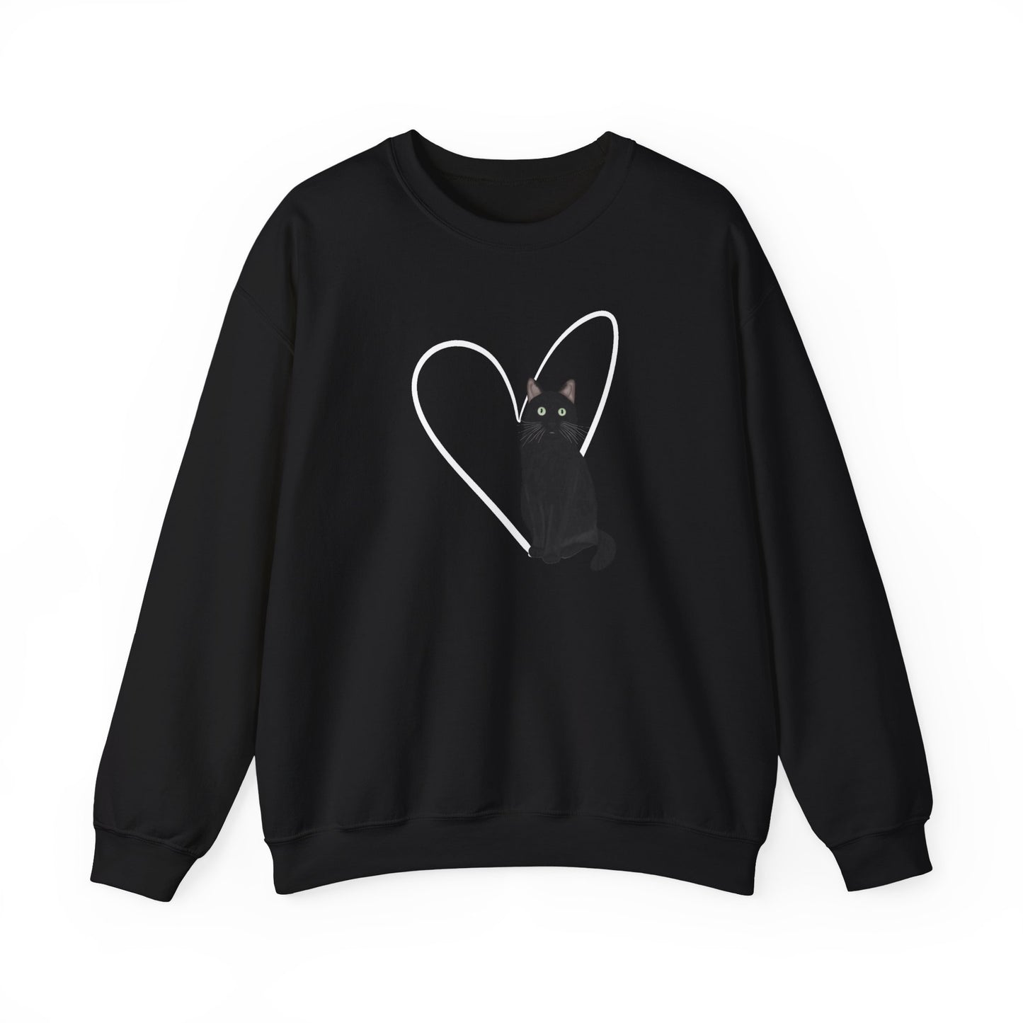 Black Cat with Heart Cat Lover Valentine's Day Sweatshirt