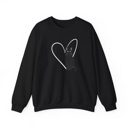 Black Cat with Heart Cat Lover Valentine's Day Sweatshirt