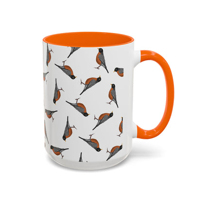 American Robin All-Over Pattern Accent Mug | Colorful Bird Lover Gift for Birdwatchers