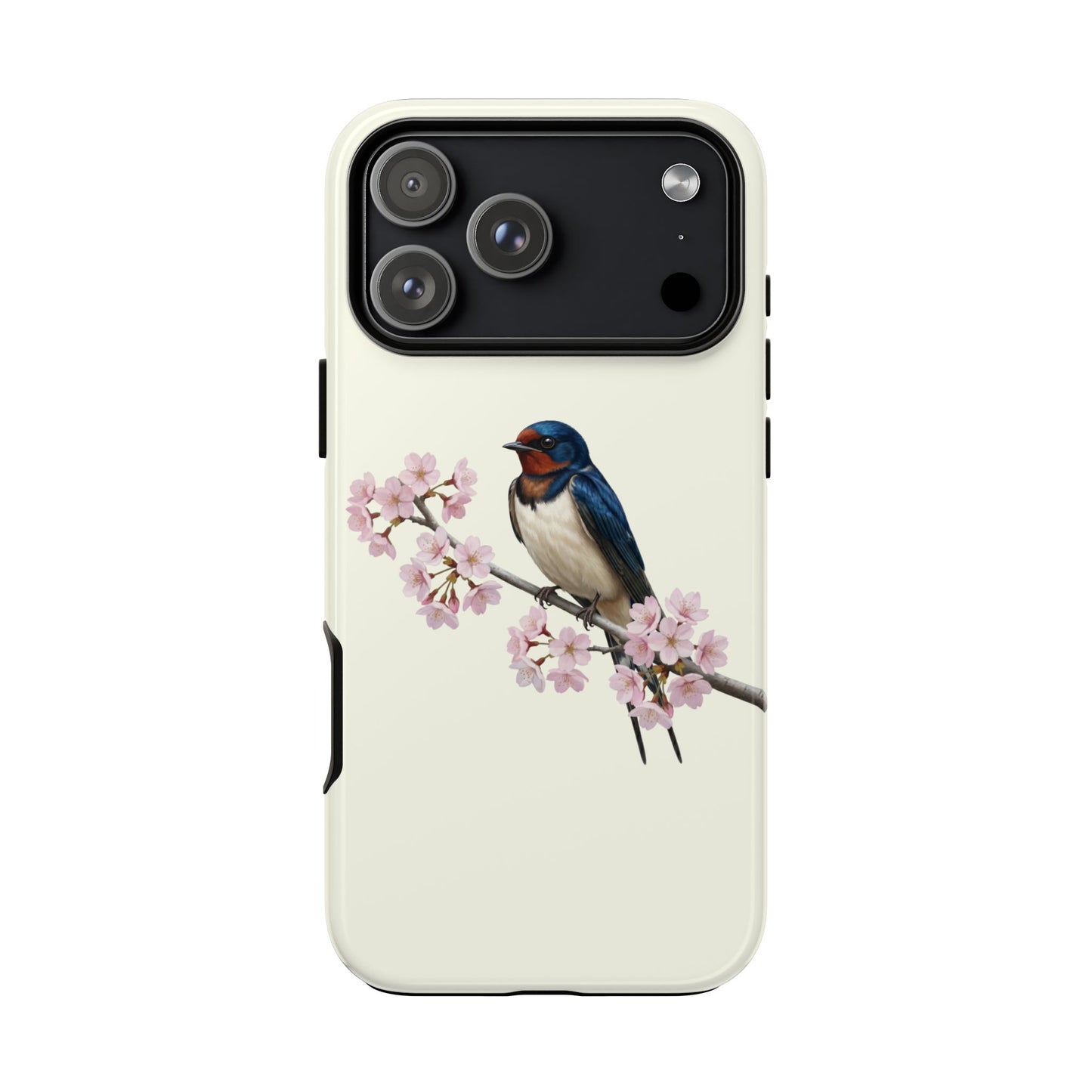 Rauchschwalbe Handyhülle in Cremeweiß | Florales Kirschblüten Vogel-Motiv für iPhone & Google Pixel