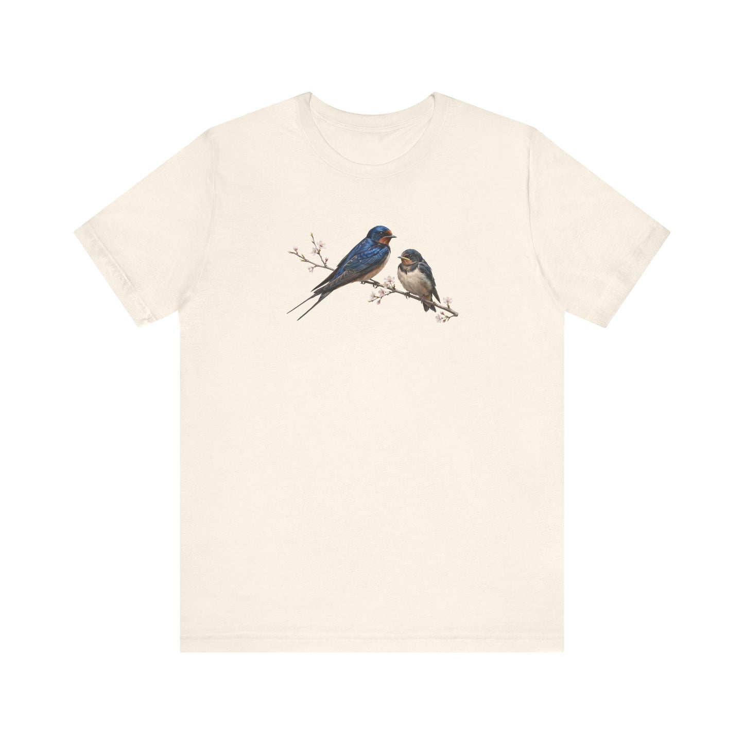 Barn Swallow & Fledgling T-Shirt | Spring Blossoms Unisex Graphic Tee