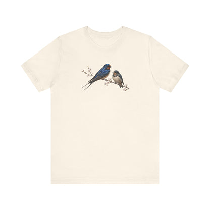 Barn Swallow & Fledgling T-Shirt | Spring Blossoms Unisex Graphic Tee