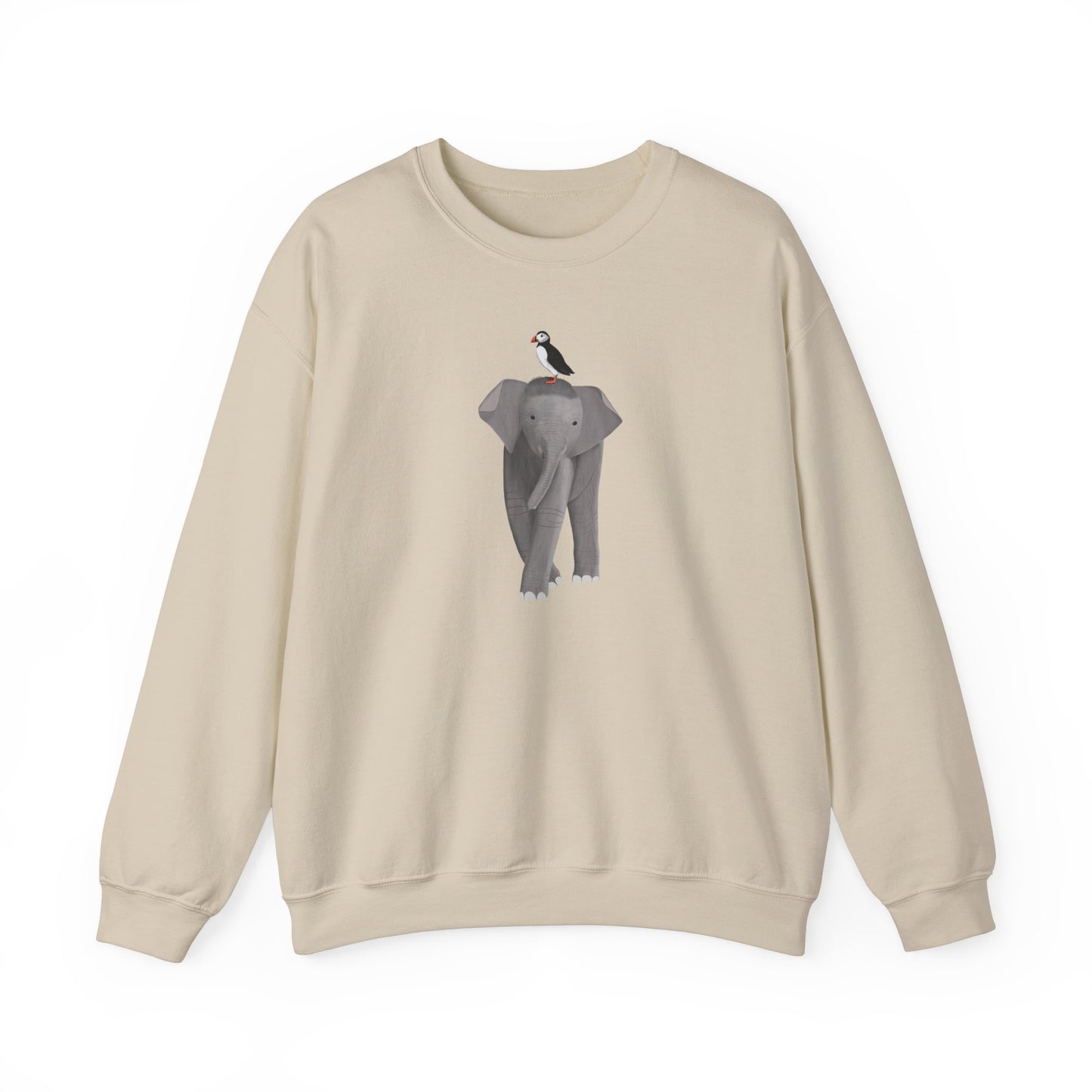 Elephant with Puffin Bird Birding & Birdwatching Sweatshirt