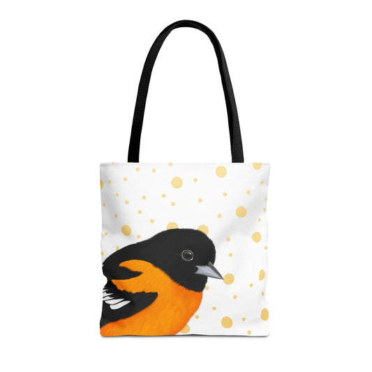 Baltimore Oriole Golden Dots Bird Tote Bag 16"x16" White