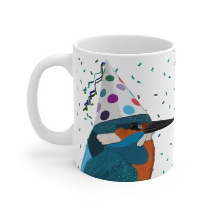 Eisvogel feiert Geburtstag mit Partyhut und Konfetti Vogel Tasse