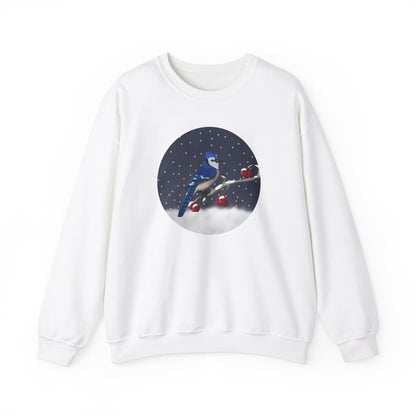 Blue Jay on a Winter Branch Christmas Bird Sweatshirt