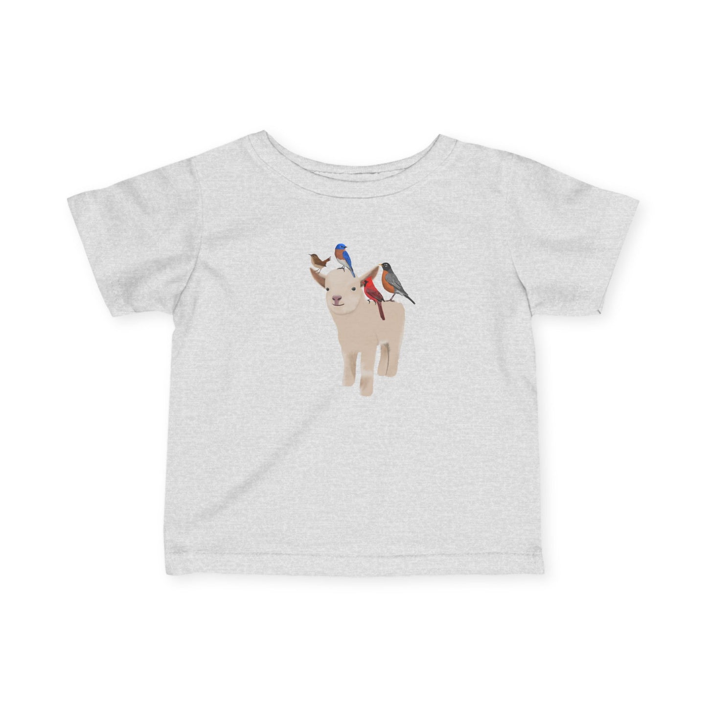 Cute Little Lamb with Bluebird Cardinal Robin Wren Bird Baby & Toddler T-Shirt