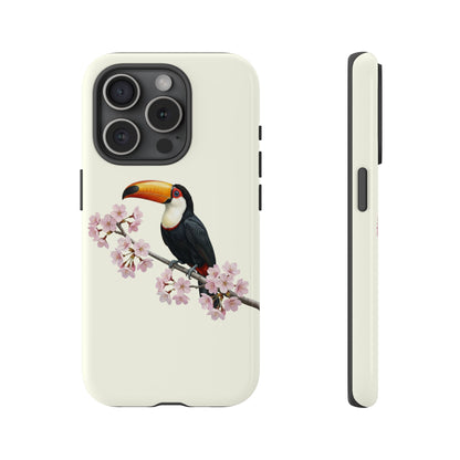 Tukan Handyhülle in Cremeweiß | Florales Kirschblüten Vogel-Motiv für iPhone & Google Pixel