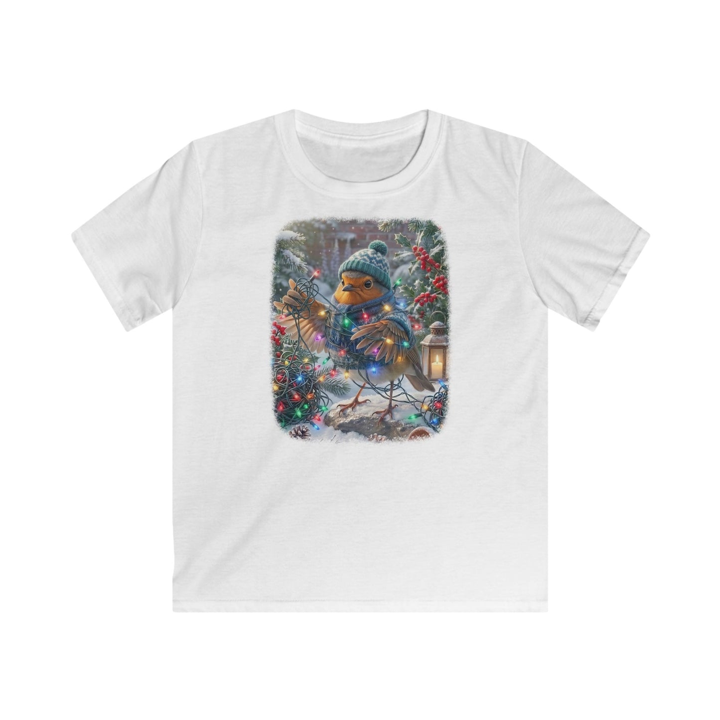 Premium Kinder T-Shirt Rosi Rotkehlchen und die Lichterkette im Garten