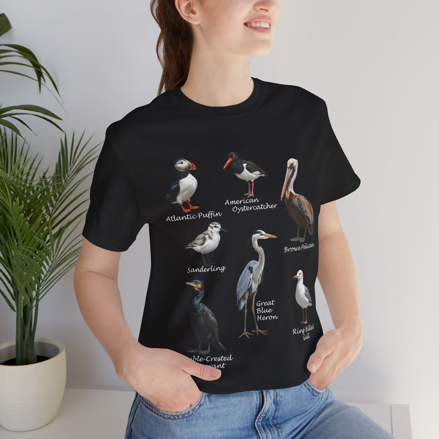 North American Shorebirds Shirt – Pelican, Heron, Puffin & Gull Field Guide