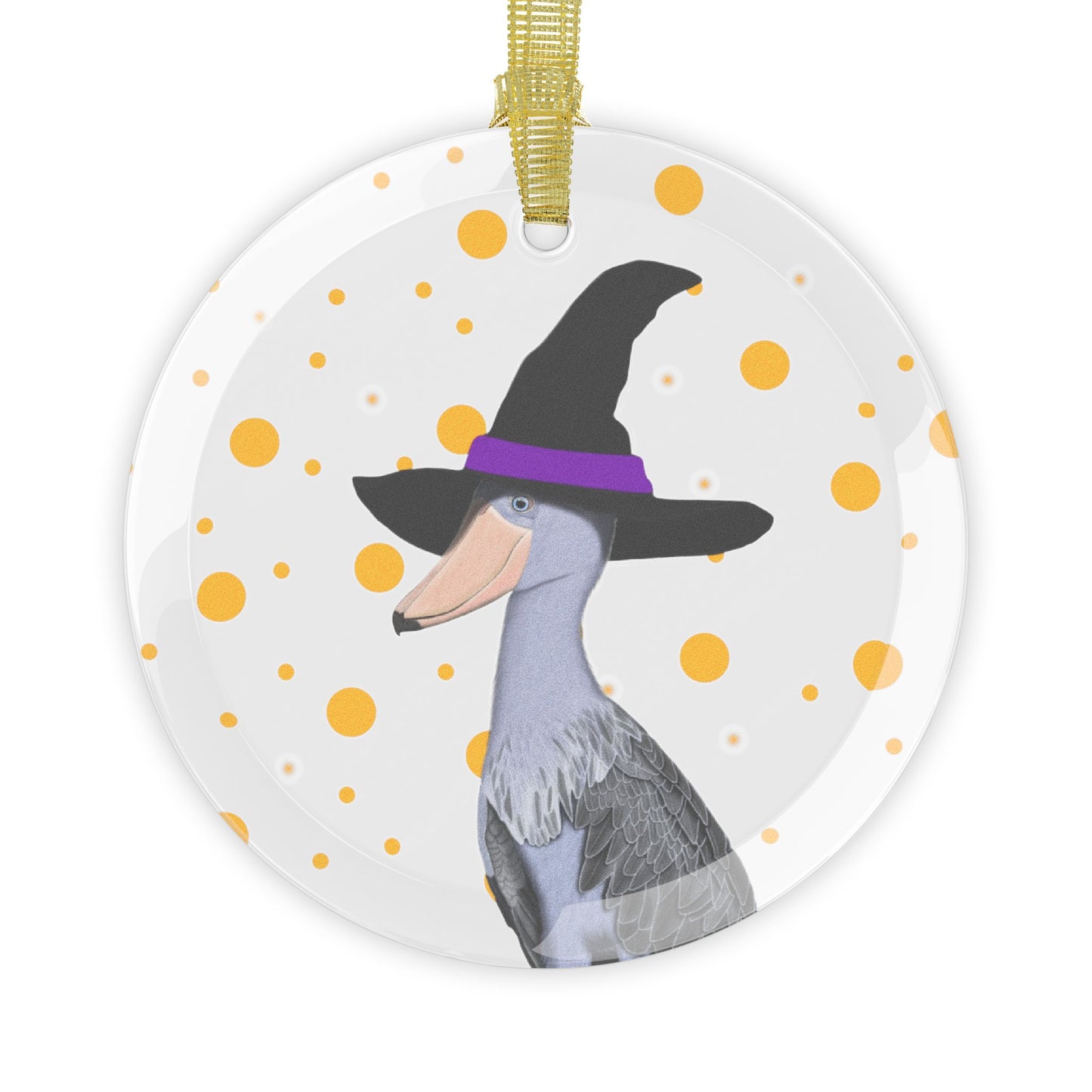 Shoebill with Witch Hat Halloween Bird Glass Ornament