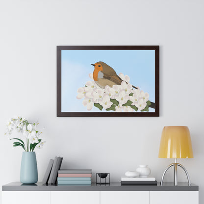 Robin Spring Blossoms Bird Framed Poster