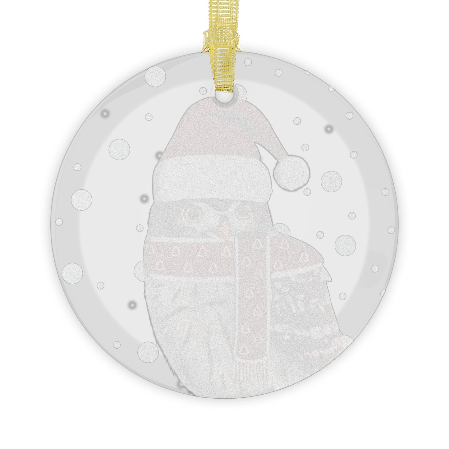 Owl as Santa Claus Christmas Bird Glass Ornament Transparent