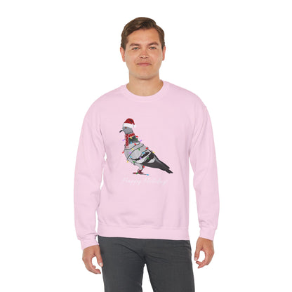 Pigeon with Fairy Lights as Santa Happy Holidays Birdwatcher Christmas Bird Sweatshirt