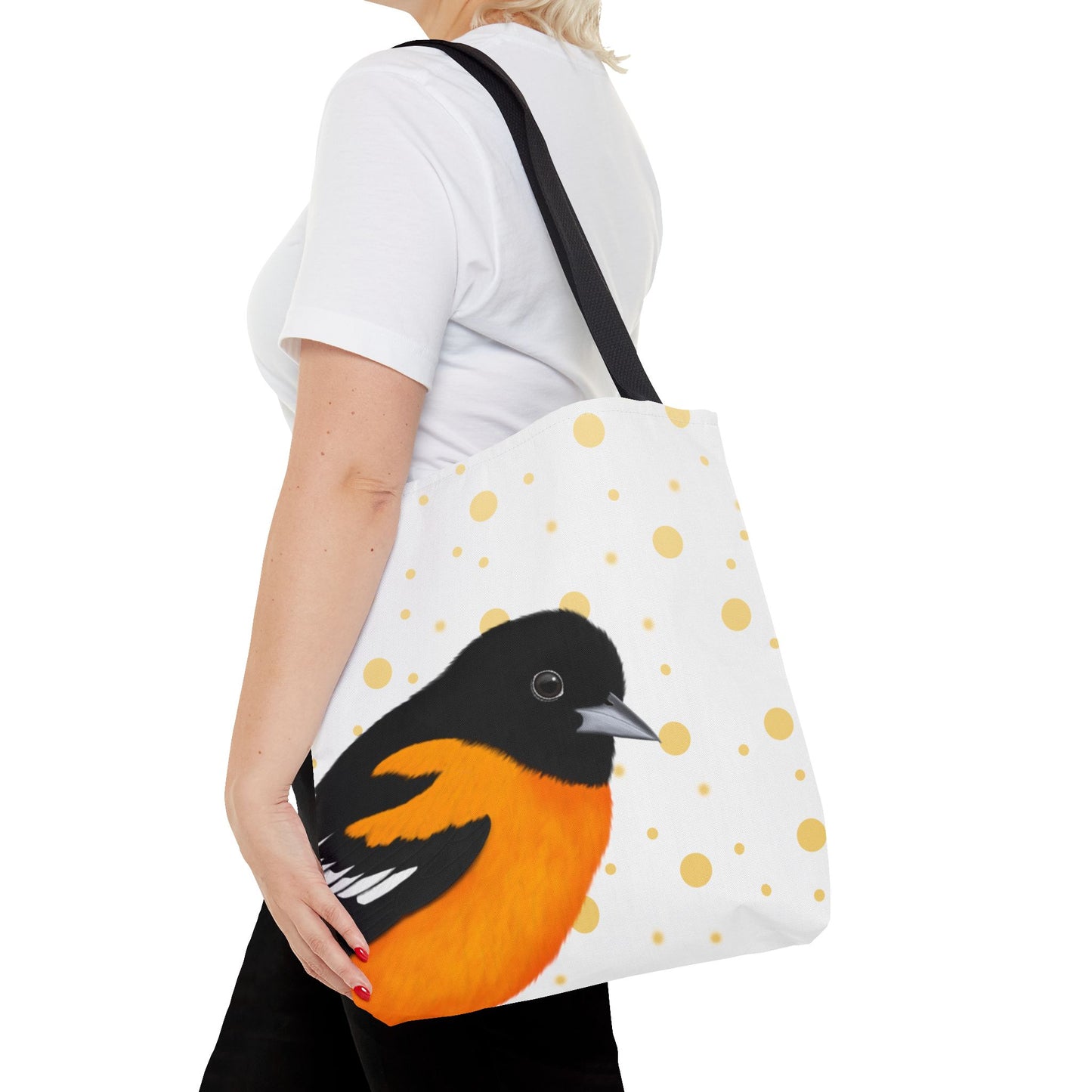 Baltimore Oriole Golden Dots Bird Tote Bag 16"x16" White