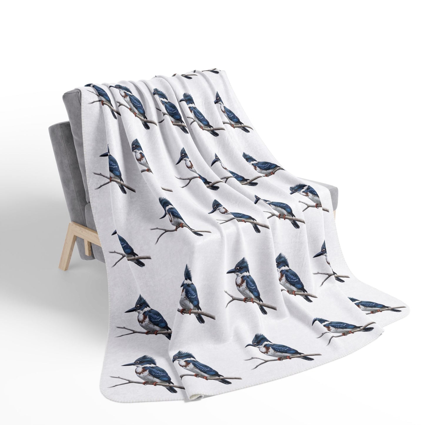 Belted Kingfisher Art Fleece Sherpa Blanket (60"x80") - Thick, Ultra-Soft & Cozy Throw for Bird Lovers