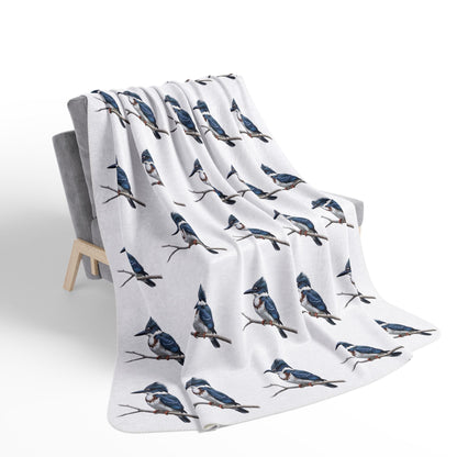 Belted Kingfisher Art Fleece Sherpa Blanket (60"x80") - Thick, Ultra-Soft & Cozy Throw for Bird Lovers