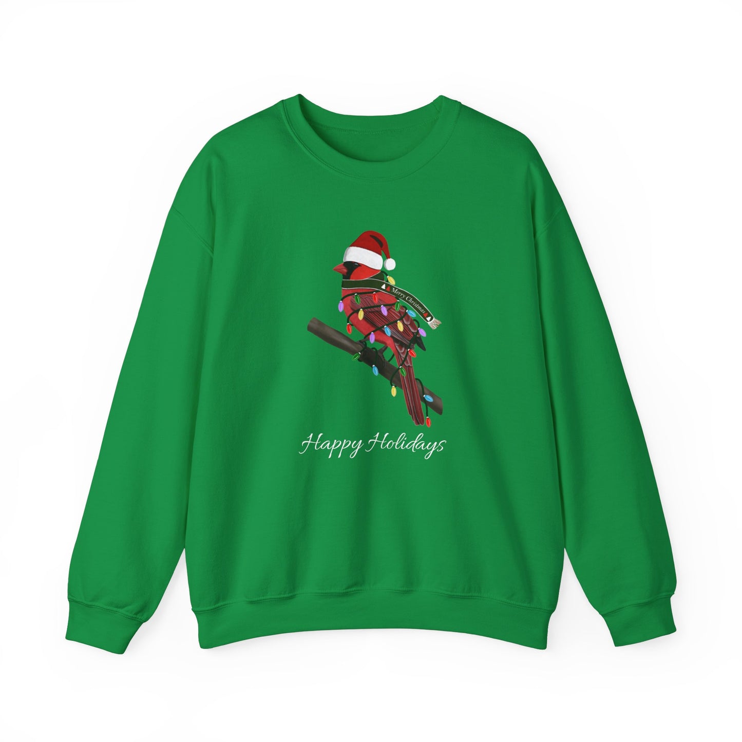 Cardinal with Fairy Lights as Santa Happy Holidays Birdwatcher Christmas Bird Sweatshirt