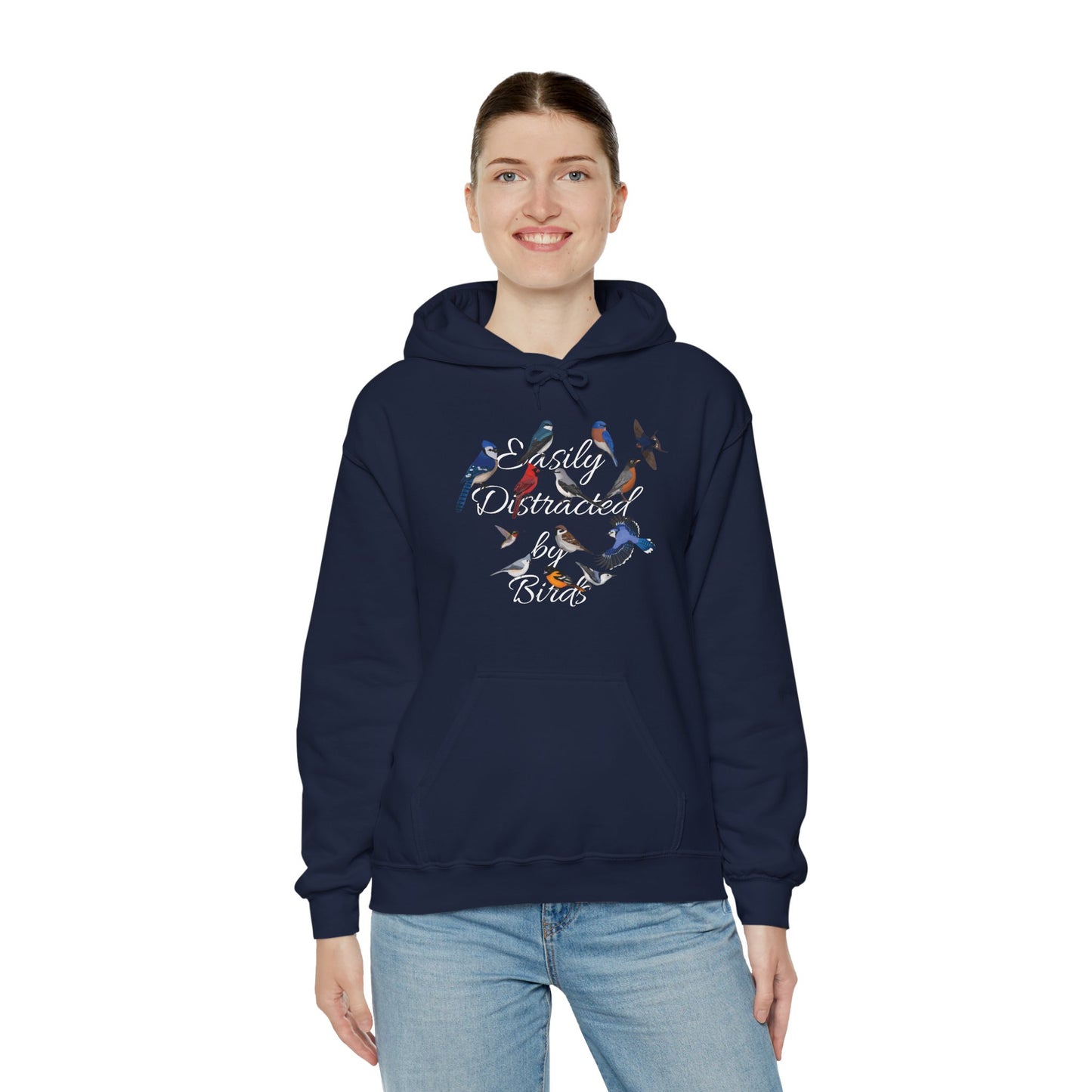 Easily Distracted by Birds Blue Jay Cardinal Hummingbird Hoodie