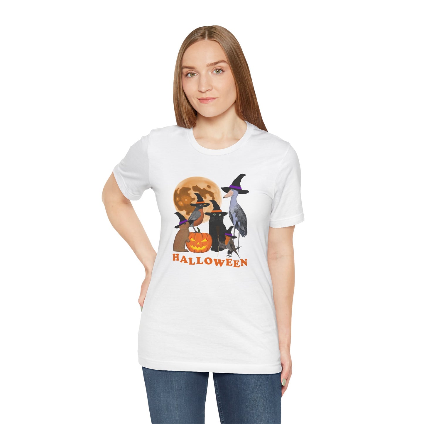 Robin Shoebill with Cat and Bunny Halloween Bird T-Shirt