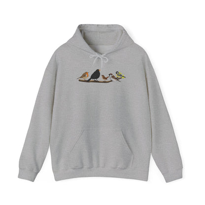 Vögel auf einem Ast Hoodie - Amsel Rotkehlchen Kohlmeise Kapuzenpullover für Vogelbeobachter & Naturliebhaber