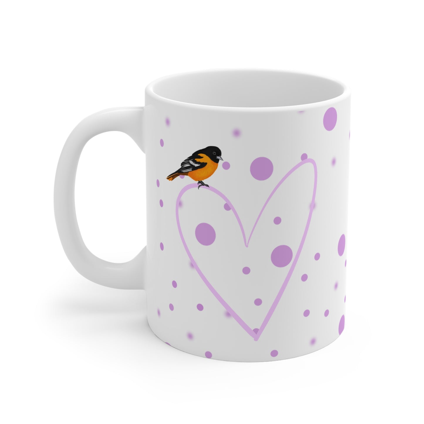 Baltimore Oriole Valentine's Day Bird Mug 11oz Pink Heart